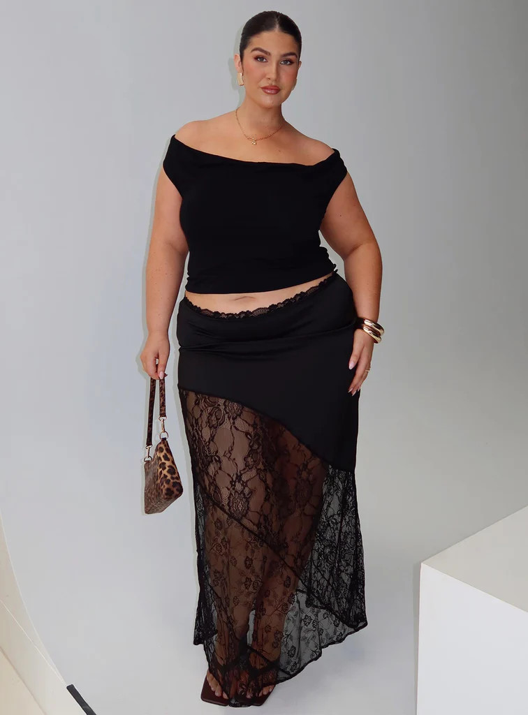 Castelli Lace Maxi Skirt Black Curve | Princess Polly US