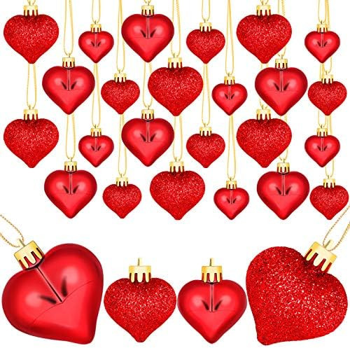 ANECO 24 Pack 2 Sizes Valentine's Heart-Shaped Baubles Heart Ornaments Hanging Balls 2 Styles for... | Amazon (US)