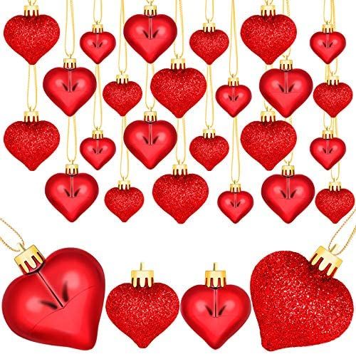 ANECO 24 Pack 2 Sizes Valentine's Heart-Shaped Baubles Heart Ornaments Hanging Balls 2 Styles for... | Amazon (US)
