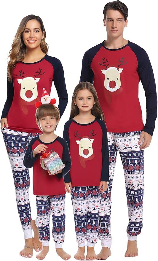 Hawiton Family Christmas Pajamas Set Matching Xmas Deer Sleepwear Holiday PJs | Amazon (US)