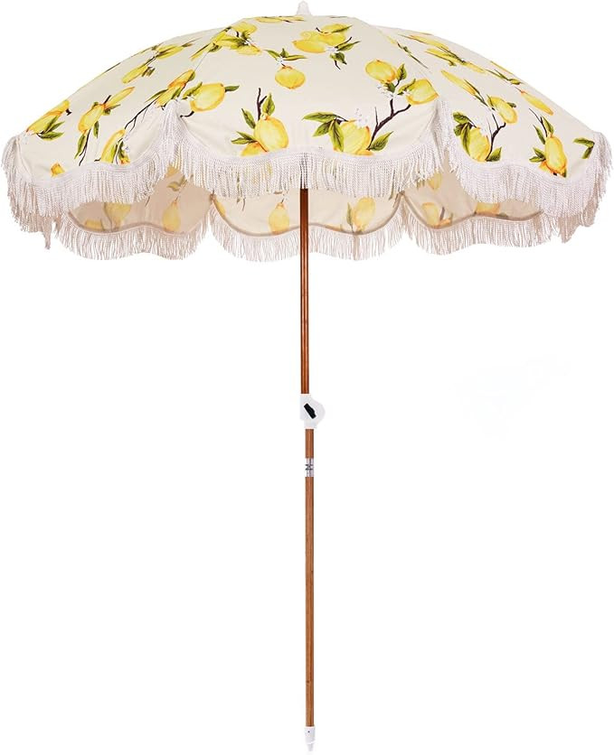 Business & Pleasure Co. Holiday Umbrella - Boho Beach Umbrella with White Fringe, UPF 50+, 1" Til... | Amazon (US)