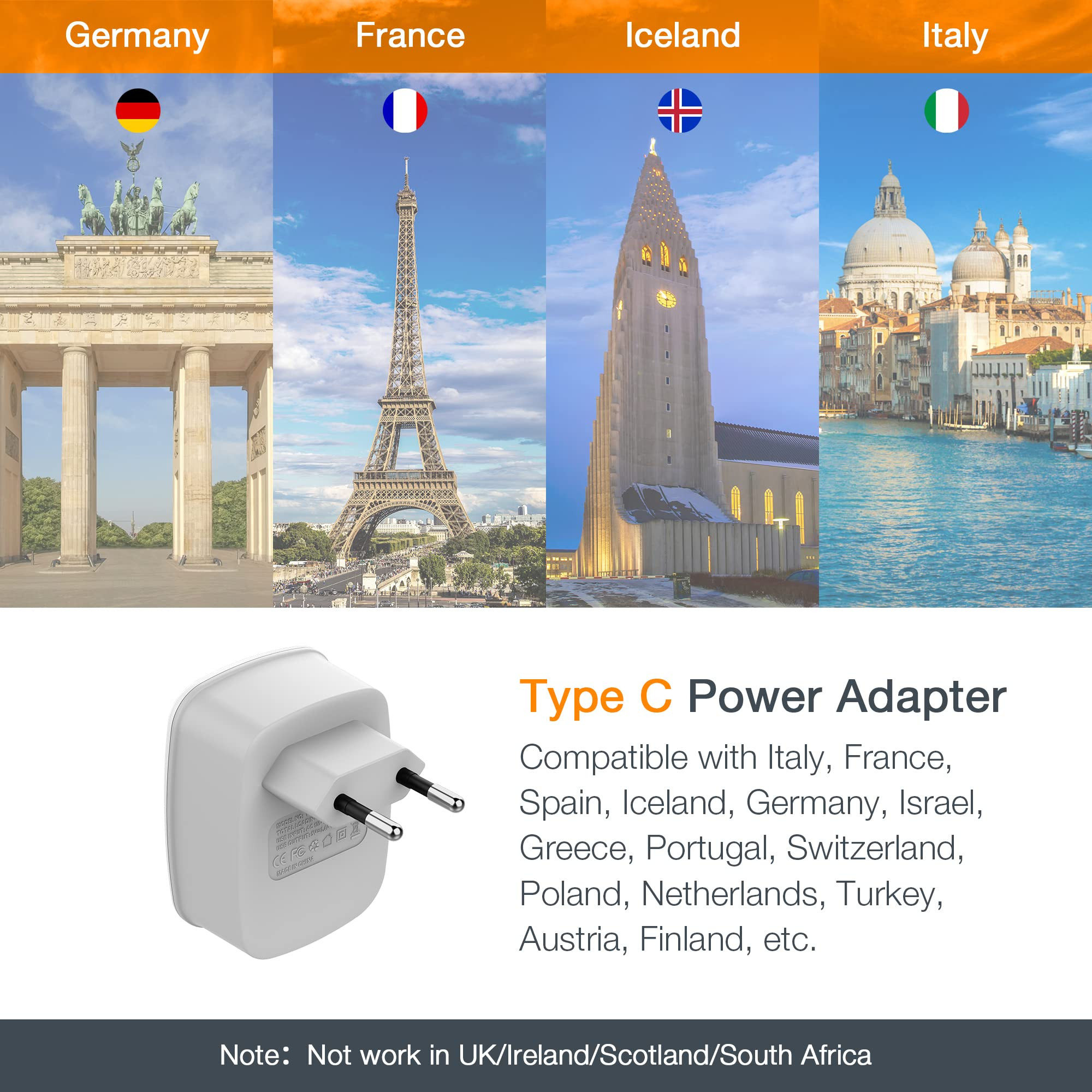European Travel Plug Adapter 3 Pack, TESSAN International Power Adaptor 2 USB, Type C Outlet Char... | Amazon (US)