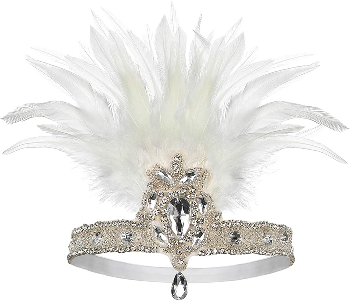 Roaring Art Deco 1920s Flapper Feather Headpiece Roaring 20s Great Gatsby Headband for Women 1920... | Amazon (US)