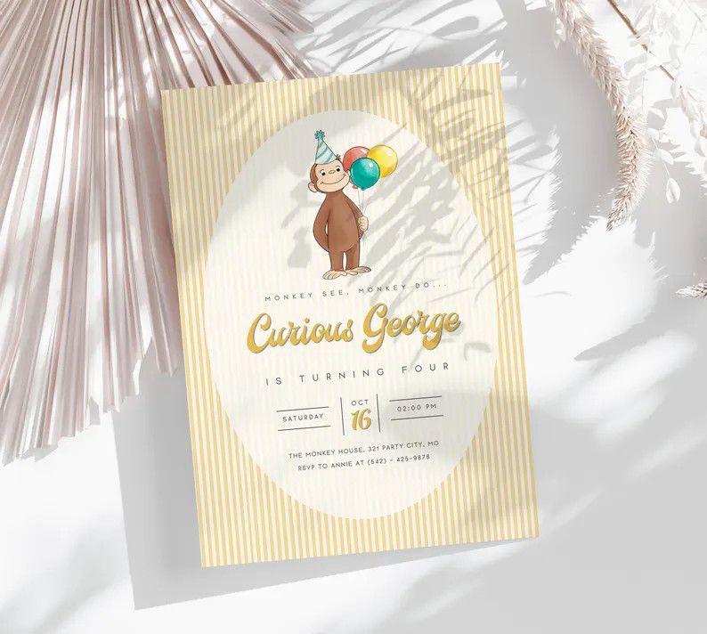 Curious George Birthday Invitation, Boy 1st 2nd 3rd Birthday, Editable Template, Printable Monkey... | Etsy (Global)