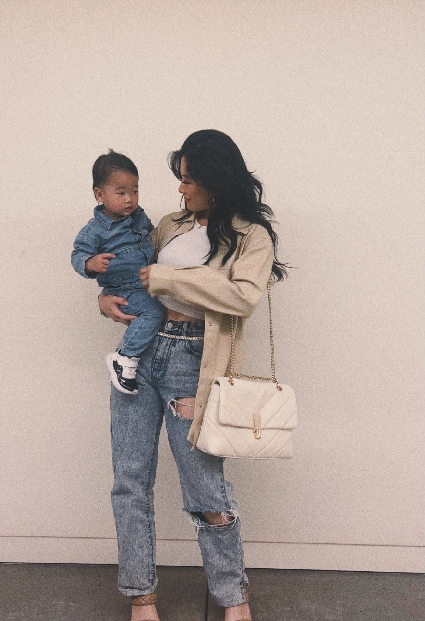 Mommy and son 🤍
Matching denim set for toddlers, Jordans sneakers for toddlers, white crop top, distressed wide leg jeans, nude shirt jacket, shacket, blazer, rhinestone belt, gold chain handbag, purse, crossbody, comfortable heels, open toe heels, braided heels 

TargetStyle, H&M kids, Aldo shoes, Aldo bags, Windsor, TopShop 



#LTKstyletip #LTKFind #LTKbaby
