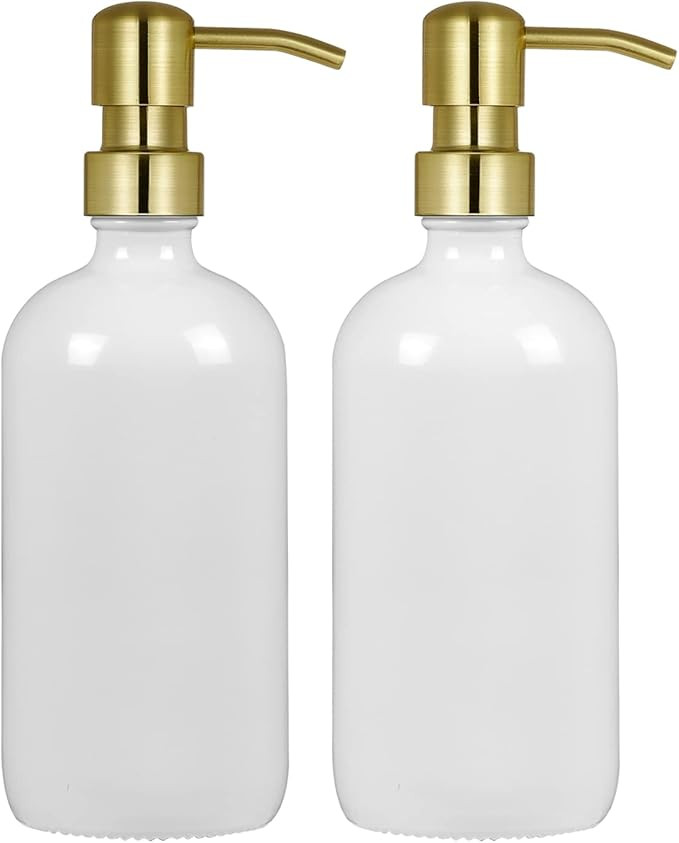 CHBJDAN 2 Pcs Thick White Glass Pint Hand Soap Dispenser Bathroom with Gold Stainless Steel Pump,... | Amazon (US)