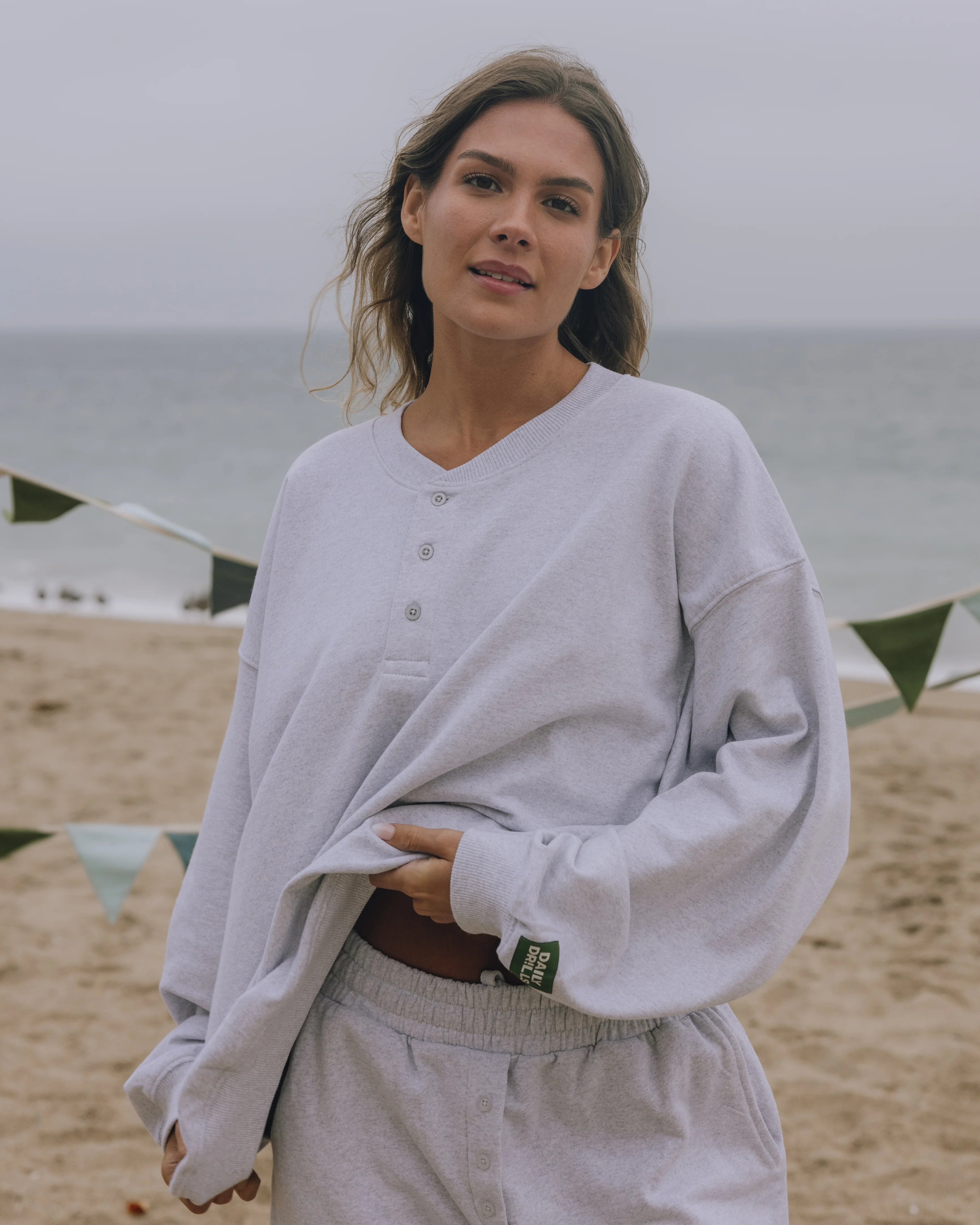 Oversized Fleece Henley - Heather Grey | Daily Drills