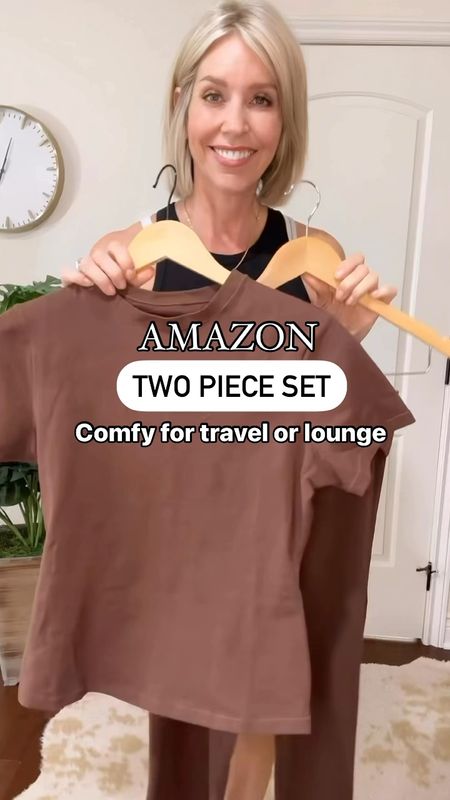If you have travel plans this summer, definitely check out this Amazon set from @pumiey !  It’s comfy and versatile and great for lounging too. It has a 4 way stretch fabric and a wide, flattering roll over waist. The pant ends with a flare leg. Comes in 7 colors and I’m wearing a medium. 
I’m 5’6” and I’m wearing a medium. 