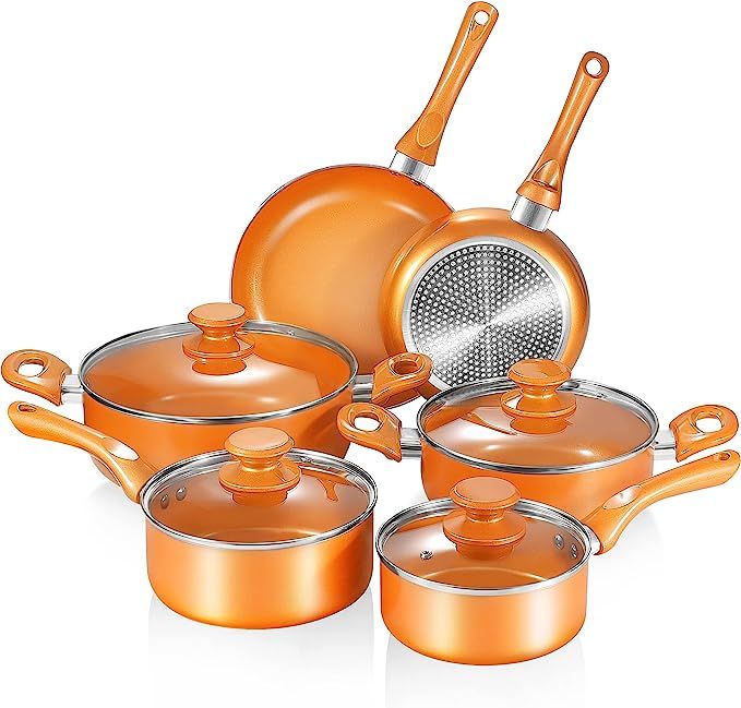 Nonstick Cookware Set, Pots and Pans Set, Ceramic Coating Saucepan for Cooking, Stock Pot with Li... | Amazon (US)