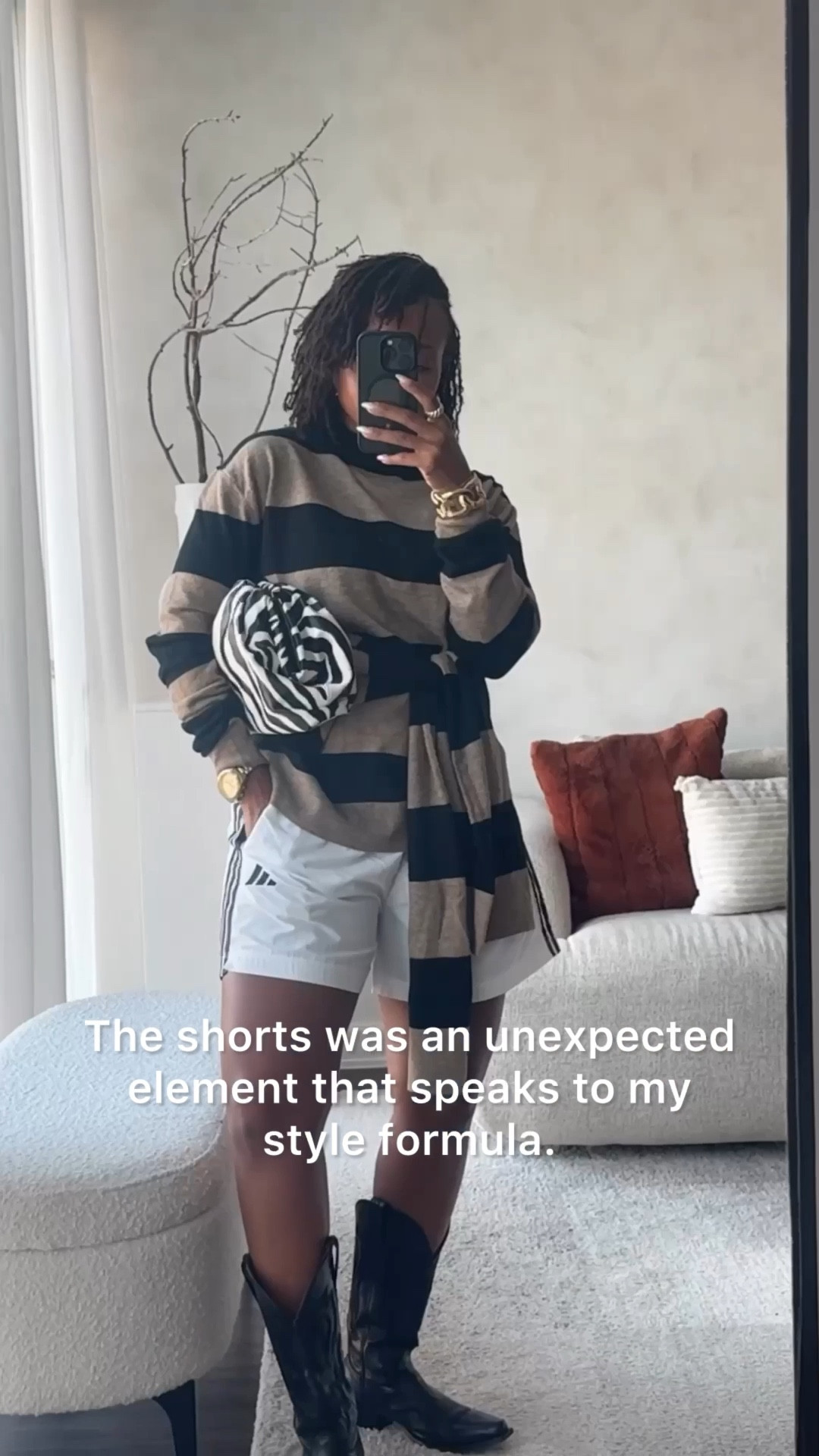 Here’s a way to rock this KBB functional wrap sweater as we are in a transitional season. Here we are bringing a sporty vibe to an office look with a play on pattern and texture ! I’m wearing this sweater in a small and shorts in a large for an oversized fit 

. I’m 5’2  6 /s/m top, 8 / m/l bottom. 

#LTKSeasonal #LTKFindsUnder50 #LTKStyleTip