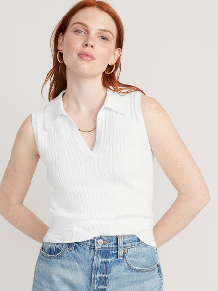 Sleeveless Rib-Knit Cropped Polo for Women | Old Navy (US)