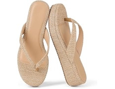 mikarka Women's Raffia Flip-Flops: Thong Style Platform Beach Sandals - Dressy & Casual Low Wedge... | Amazon (US)