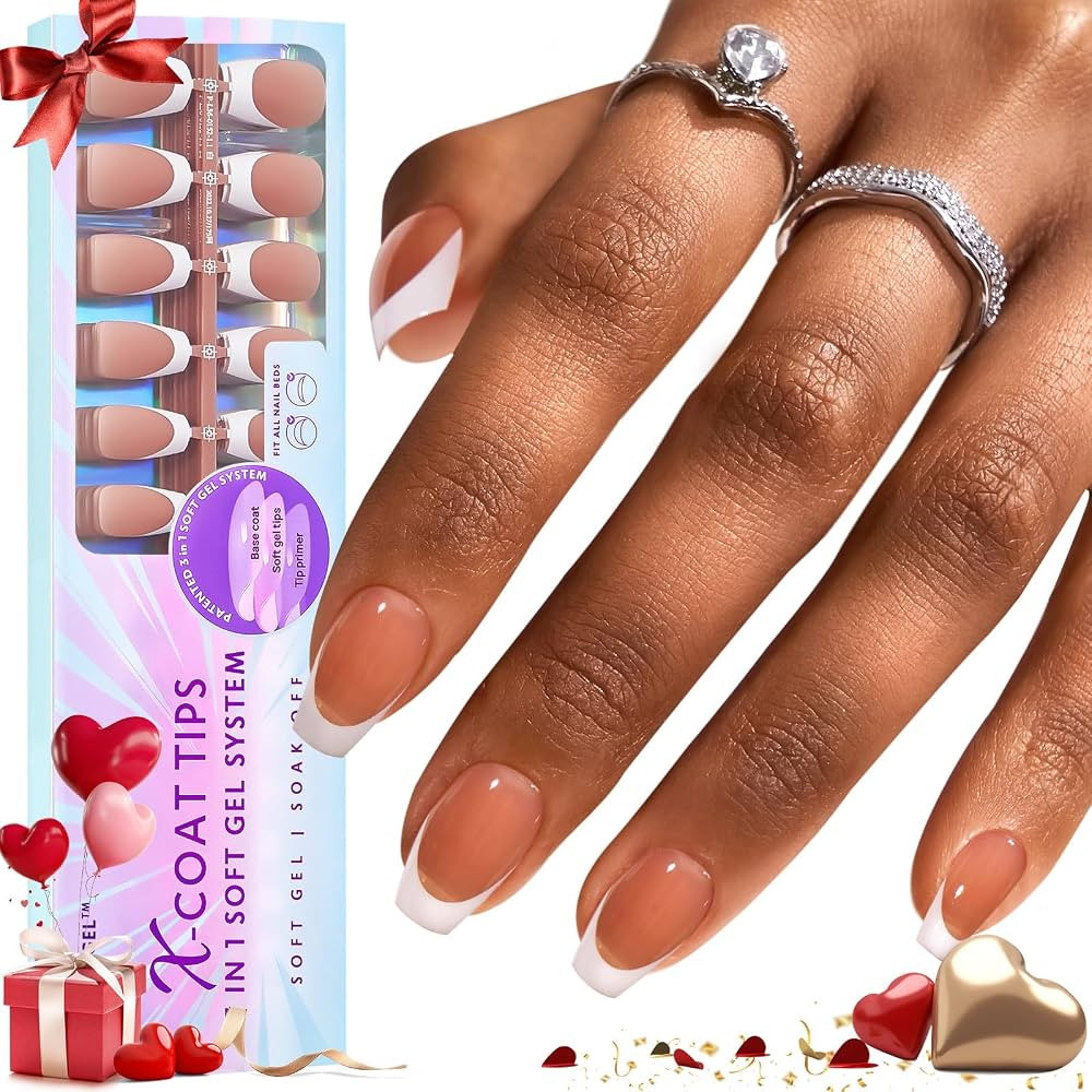 btartboxnails French Tip Gel Nails, 320pcs Brown Short Coffin Gel Nail Tips, French Tip Press on ... | Amazon (US)