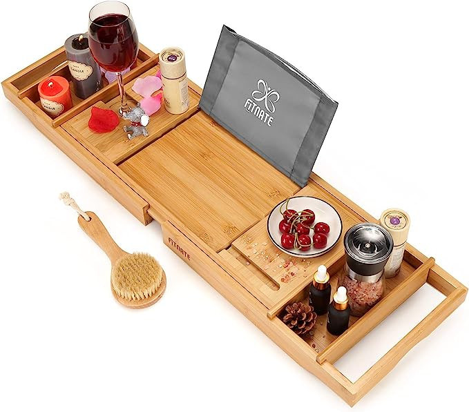 FITNATE Luxury Bathtub Tray, Wooden Bathtub Tray with Extendable Sizes, Adjustable, Non-Slip & Du... | Amazon (US)
