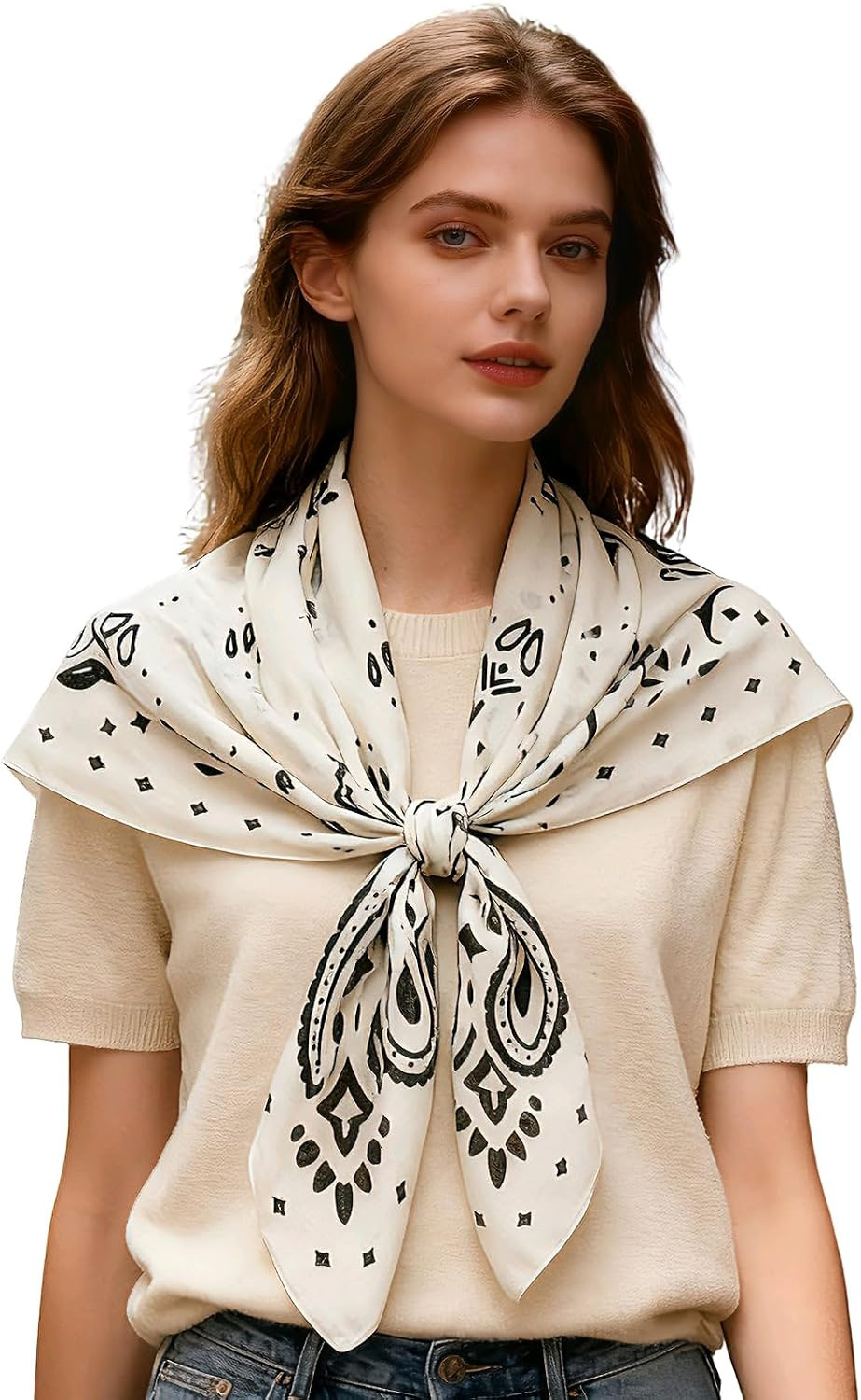 35" Head Scarf Large Square Scarf Like Cotton Hairscarf Fashion Scarves Bandana Night Sleeping Wraps for Women B01 | Amazon (US)