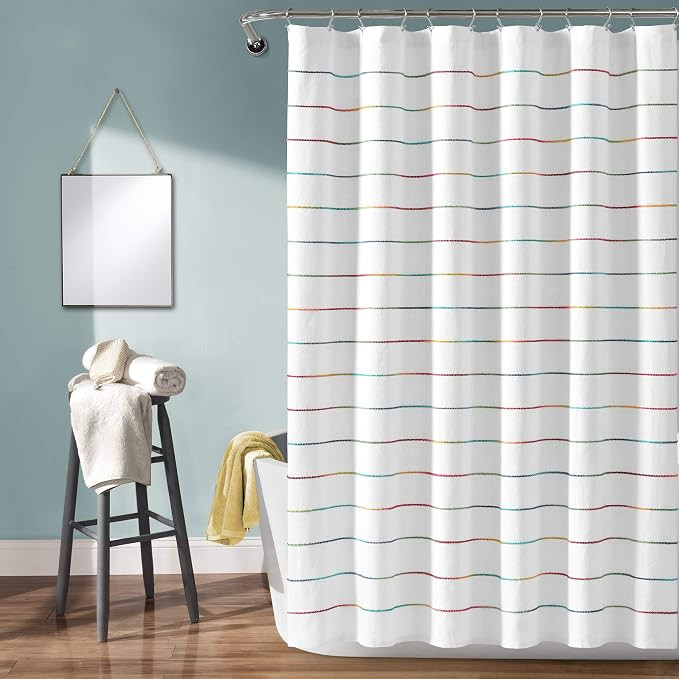 Lush Decor Ombre Stripe Yarn Dyed Cotton Shower Curtain, 72" W x 72" L, Rainbow - Fabric Shower C... | Amazon (US)