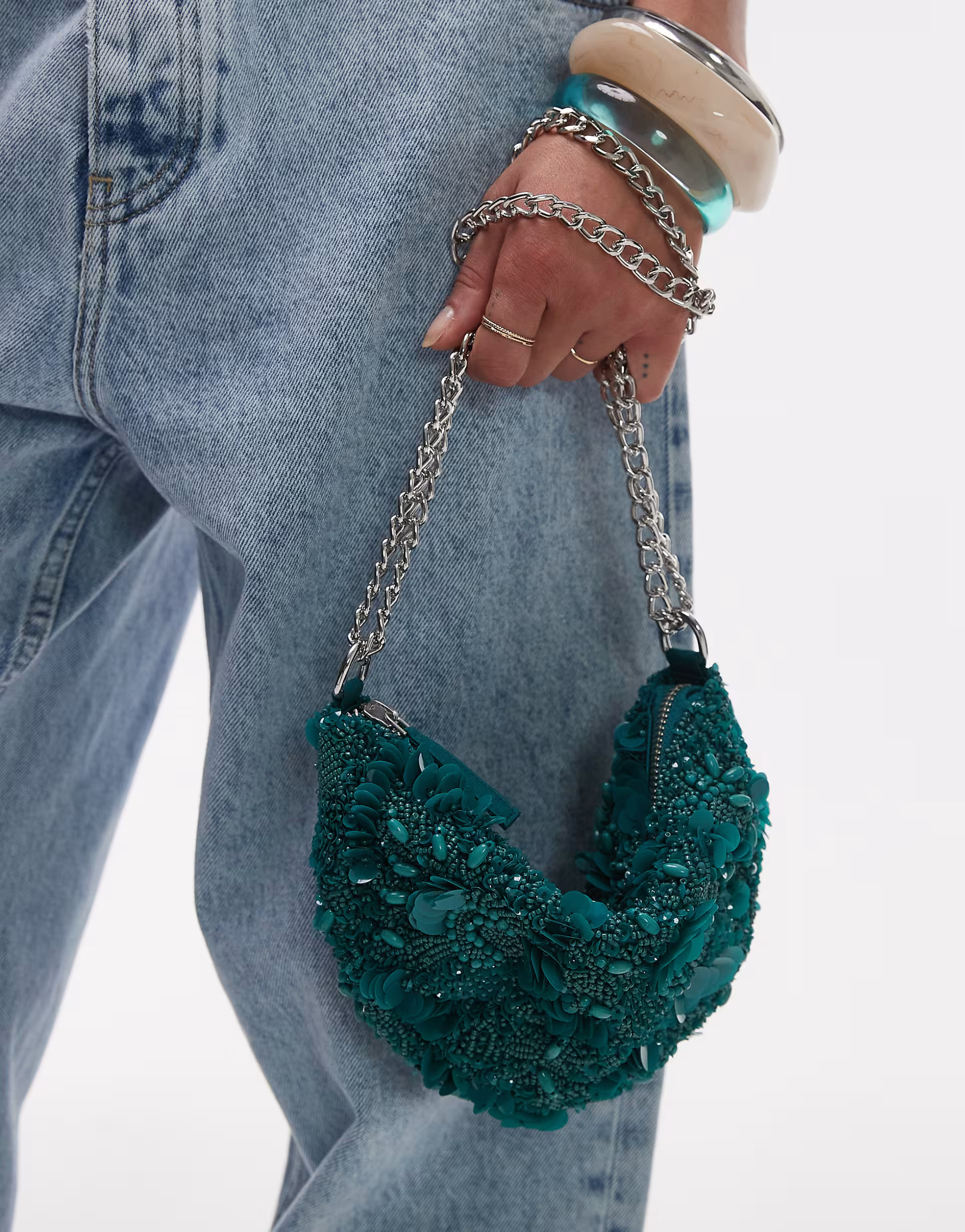 Topshop Sian sequin embellished shoulder bag in teal | ASOS | ASOS (Global)