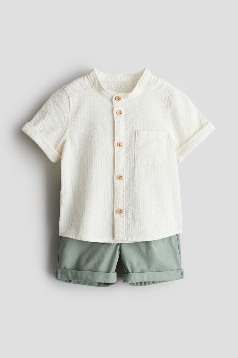 2-piece Cotton Set - Dusty green/cream - Kids | H&M US | H&M (US + CA)