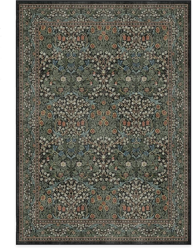 RUGGABLE x Morris & Co Washable 5x7 Area Rug, Dark Green, Premium Rugs for Living Room, Bedroom, ... | Amazon (US)