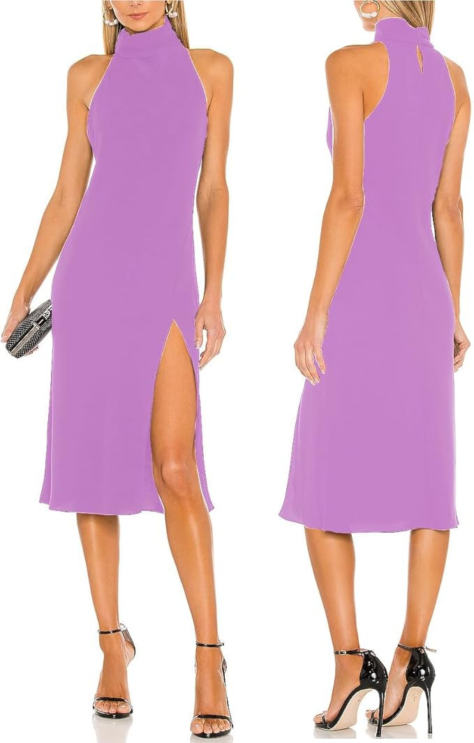 ALENDA DANMOS Women's Sleeveless Bodycon Halter High Neck Midi Dress Thigh High Slit Cocktail Par... | Amazon (US)