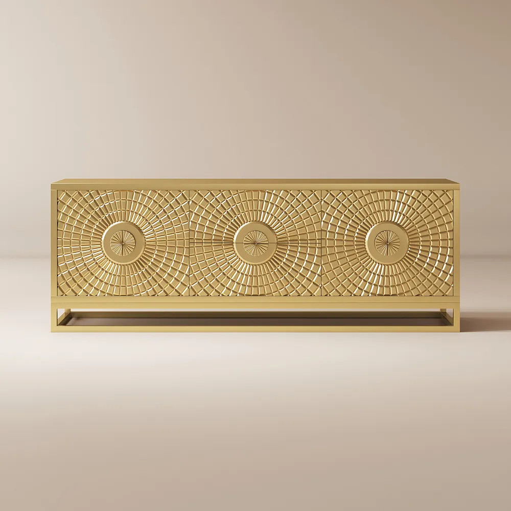 Hernest | 65'' Gold TV Stand with Cable Management & Storages for Living Room | Hernest