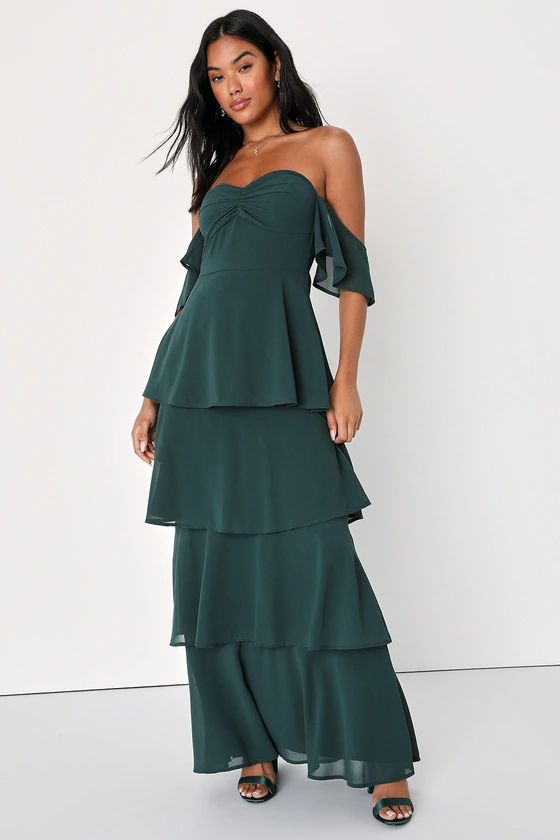 Charming Passion Emerald Green Off-the-Shoulder Maxi Dress | Lulus (US)