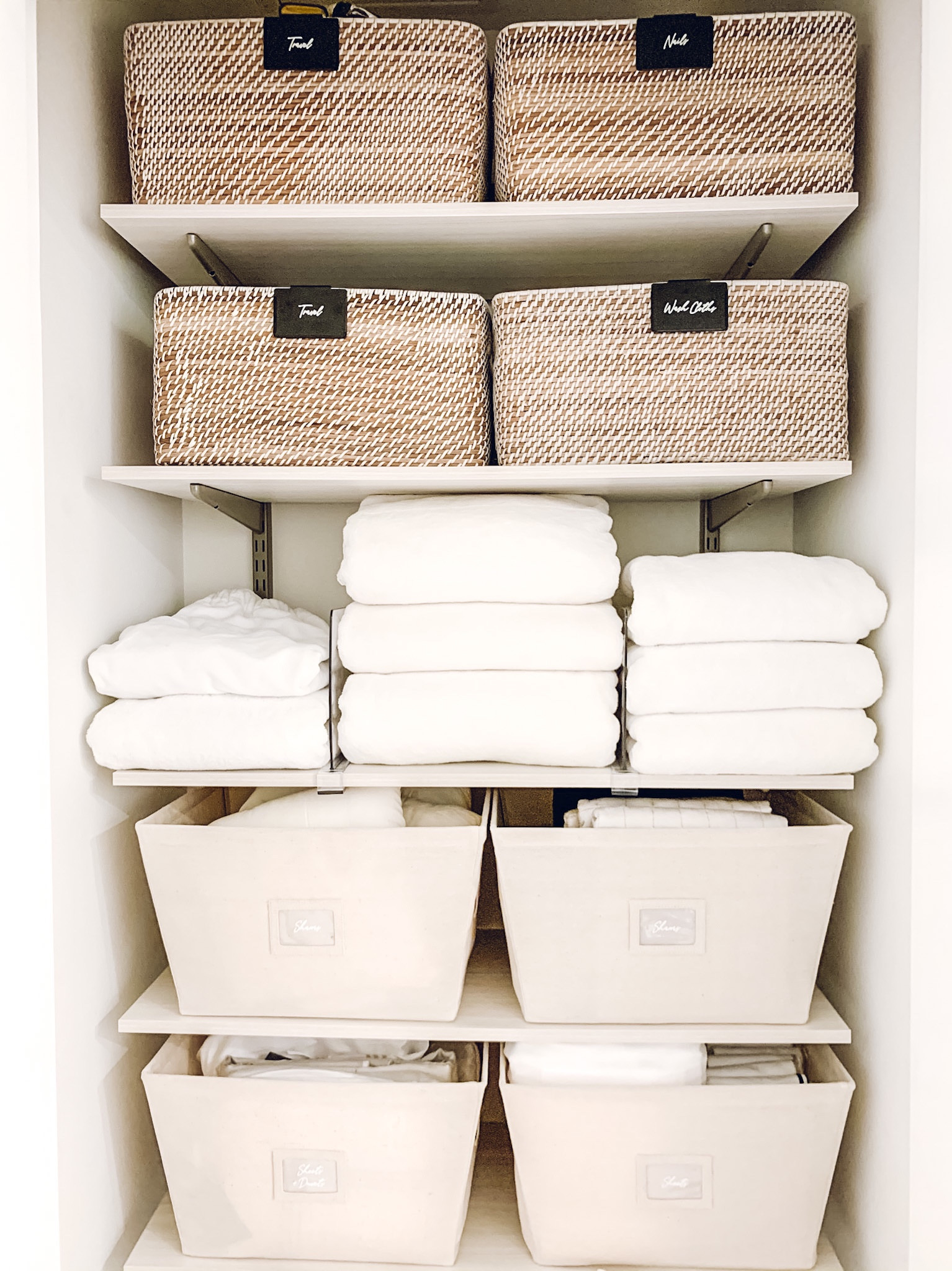 Linen closet organization. The Container Store bin clip and Tapered Canvas bin✨

#LTKfamily #LTKhome