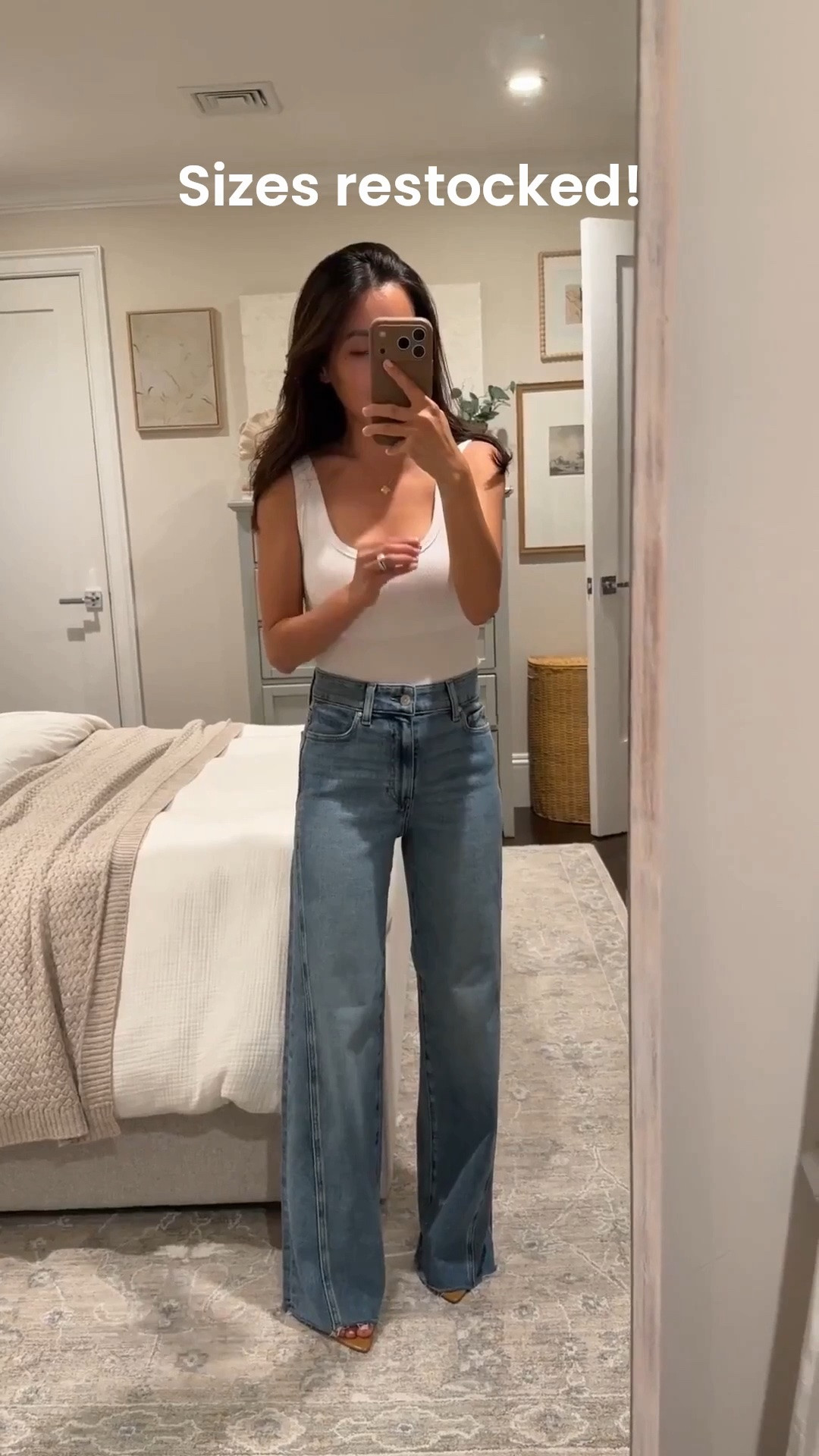 • Sale Paige Anessa jeans 24 “Explorer” wash, TTS and longer full length. Petites can cut the hems shorter. This pair has a 10.75” rise and 30” inseam and I’m trying on with 3” heels.

This same twist seam Anessa also comes in a cropped 27” length that is also on sale
• mango heels 5
• Abercrombie built in bra tank XS the bottom half is a little semi sheer on the white color 

Nordstrom sale, designer denim on sale, petite friendly jeans

#LTKPetite #LTKSaleAlert #LTKootd