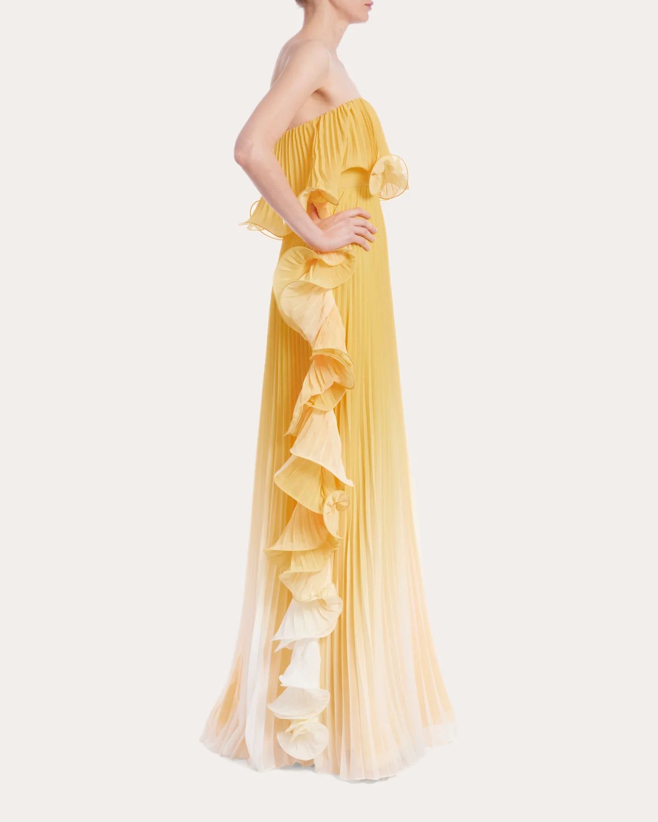 Ombré Ruffle Strapless Gown | Olivela