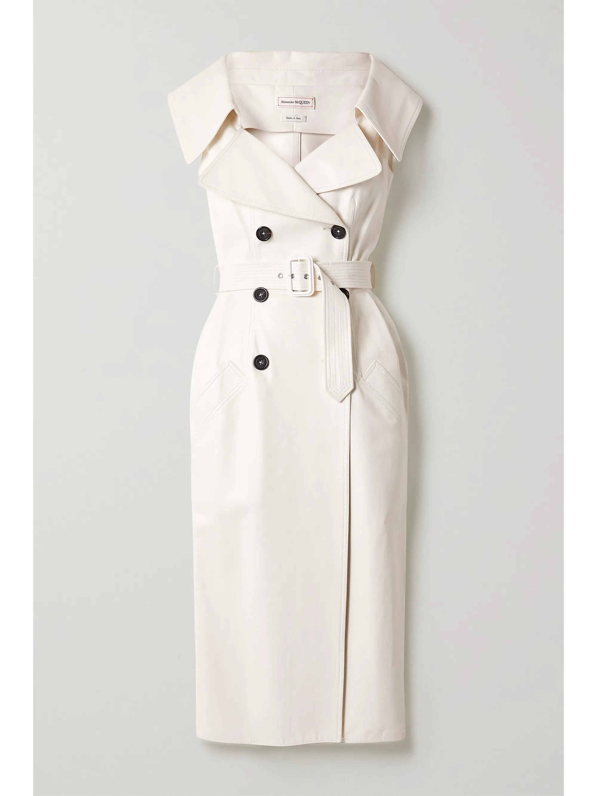 White Belted double-breasted leather midi dress | Alexander McQueen | NET-A-PORTER | NET-A-PORTER (US)
