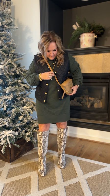Sweater dress size L discount code NANETTE10 10% off Vest size L boots are wide calf but also available in reg. 

Holiday outfit work outfit Christmas Eve outfit holiday party outfit 

#LTKover40 #LTKmidsize #LTKfindsunder100