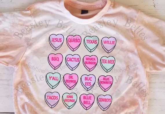 Texas Inspired Candy Hearts Bleached Tee | Etsy | Etsy (US)