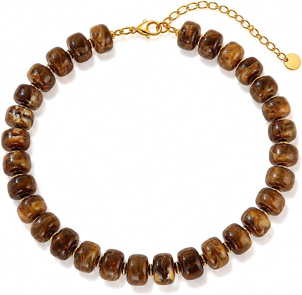 Spiritlele Resin Beaded Necklace for Women Chunky Statement Choker Jewelry | Amazon (US)