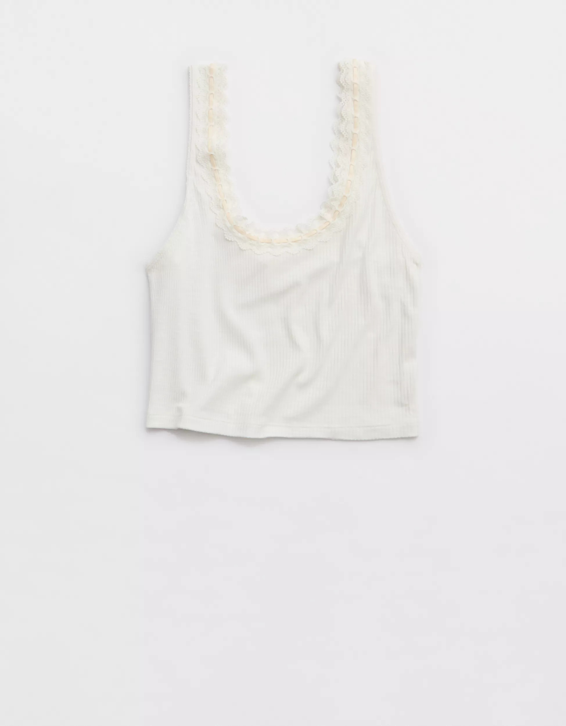 Superchill Cotton Rib Lace Tank Top | Aerie