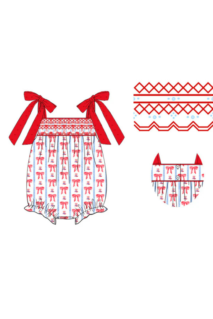 Pre-Order Smocked Red, White and Bow Heirloom Bubble | The Smocked Flamingo