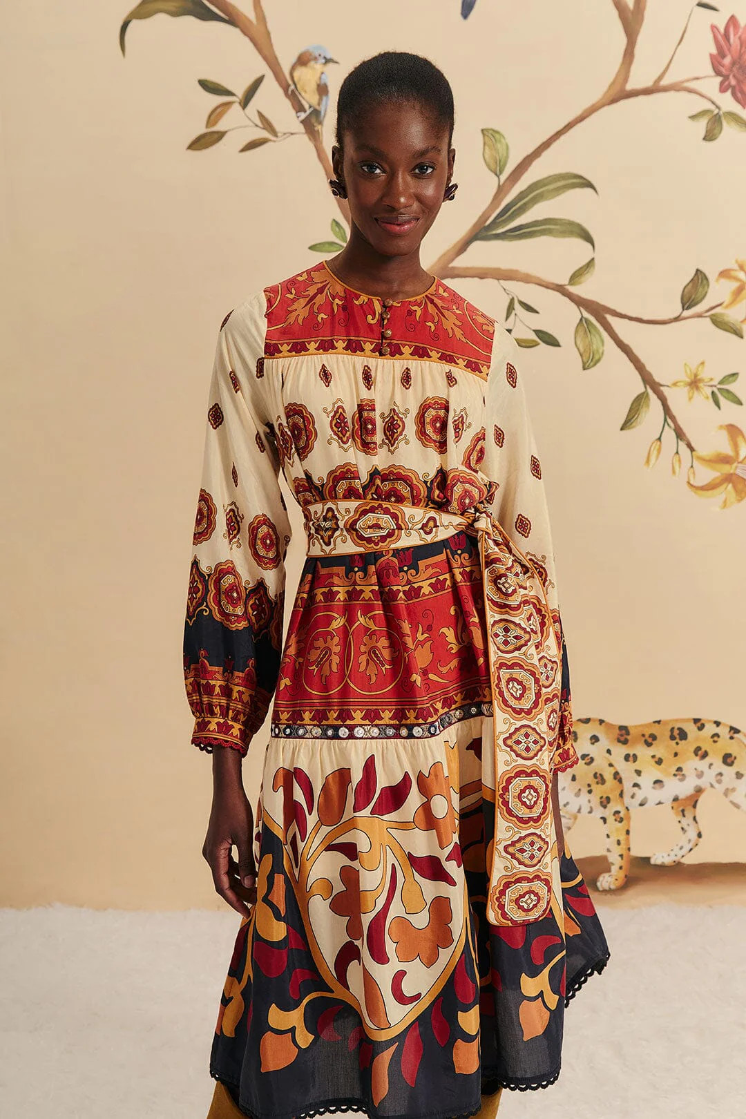 Cream Ainika Tiles Midi Dress | FarmRio (US)