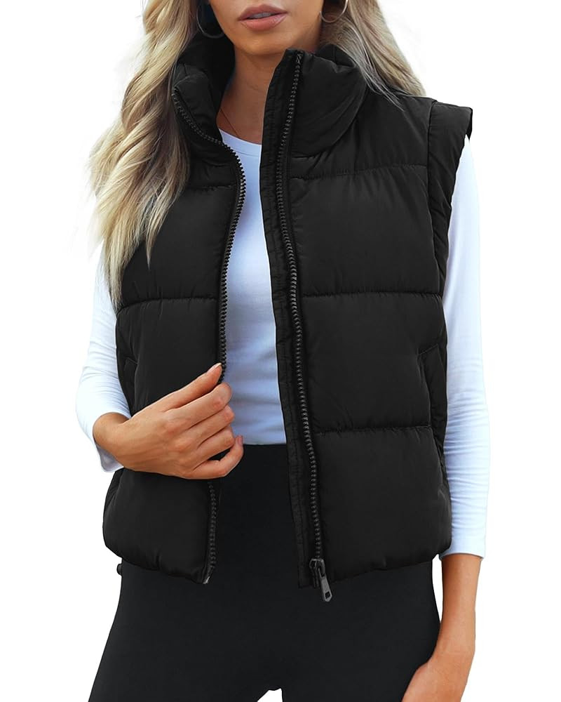 Polu Cropped Puffer Vest Women Sleeveless Stand Collar Padded Gilet Winter Lightweight Puffy Vest | Amazon (US)