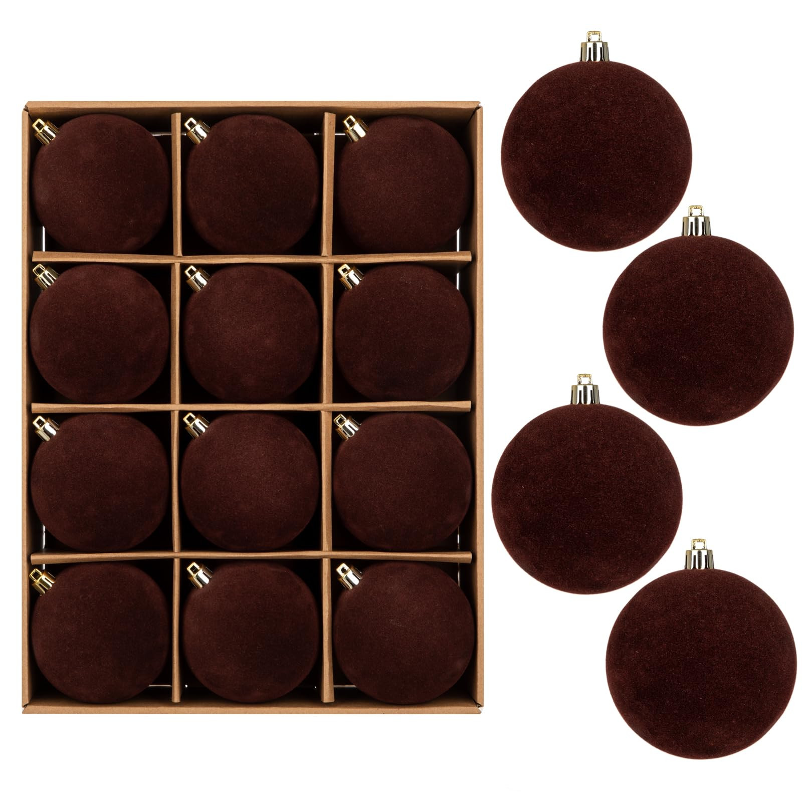 Briful 3.15" Velvet Christmas Ball Ornaments, 12PCS Matte Dark Brown Neutral Christmas Balls & Ba... | Amazon (US)
