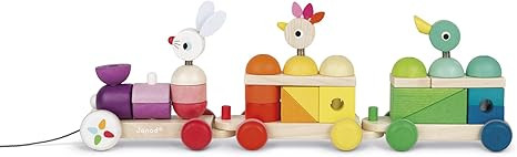 Janod Zigolos Giant 31 Piece Multicolor Wood Pull-Along Train & Activity Stacker – Helps Early ... | Amazon (US)