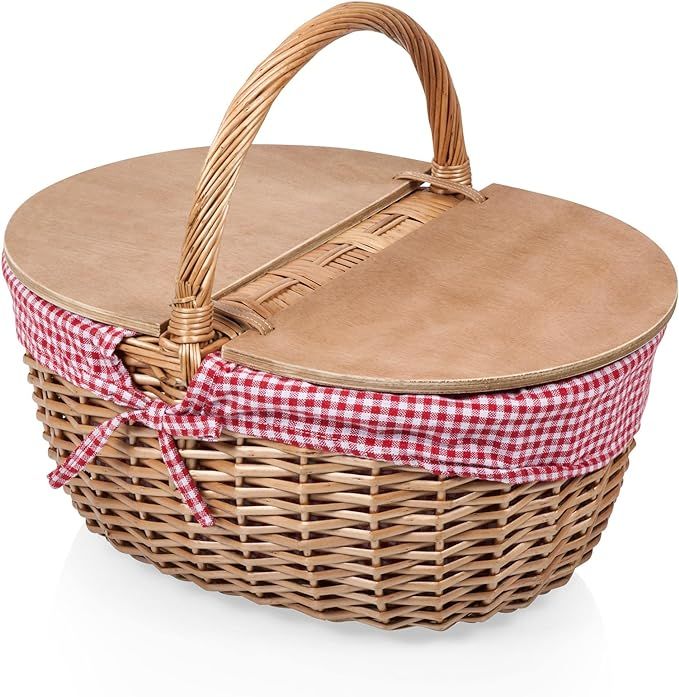 PICNIC TIME - Country Vintage Picnic Basket with Lid - Wicker Picnic Basket for 2, (Red & White G... | Amazon (US)