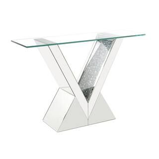 Acme Furniture Noralie 47 in. Clear and Mirrored Standard Rectangle Glass Console Table with Geometr | The Home Depot