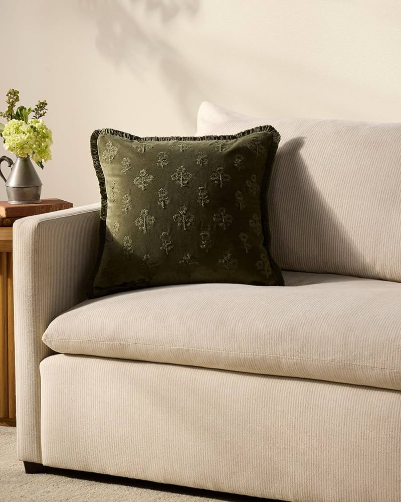 Loloi Chris Loves Julia Darla Collection PCJ0025 Olive 18'' x 18'' Cover w/Down Pillow | Amazon (US)