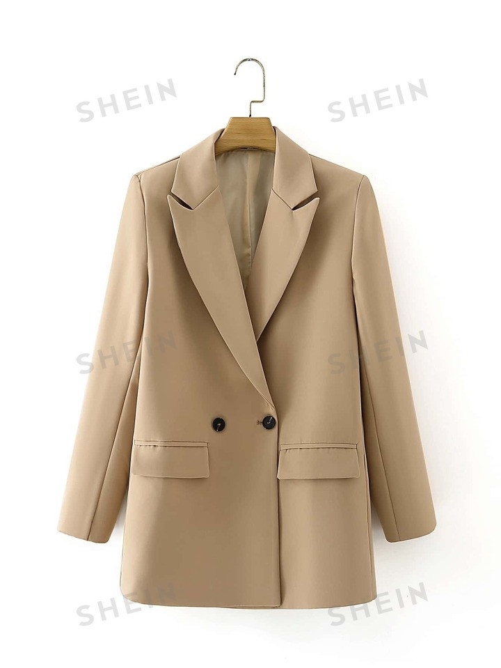 SHEIN BIZwear Double Breasted Lapel Neck Blazer | SHEIN | SHEIN