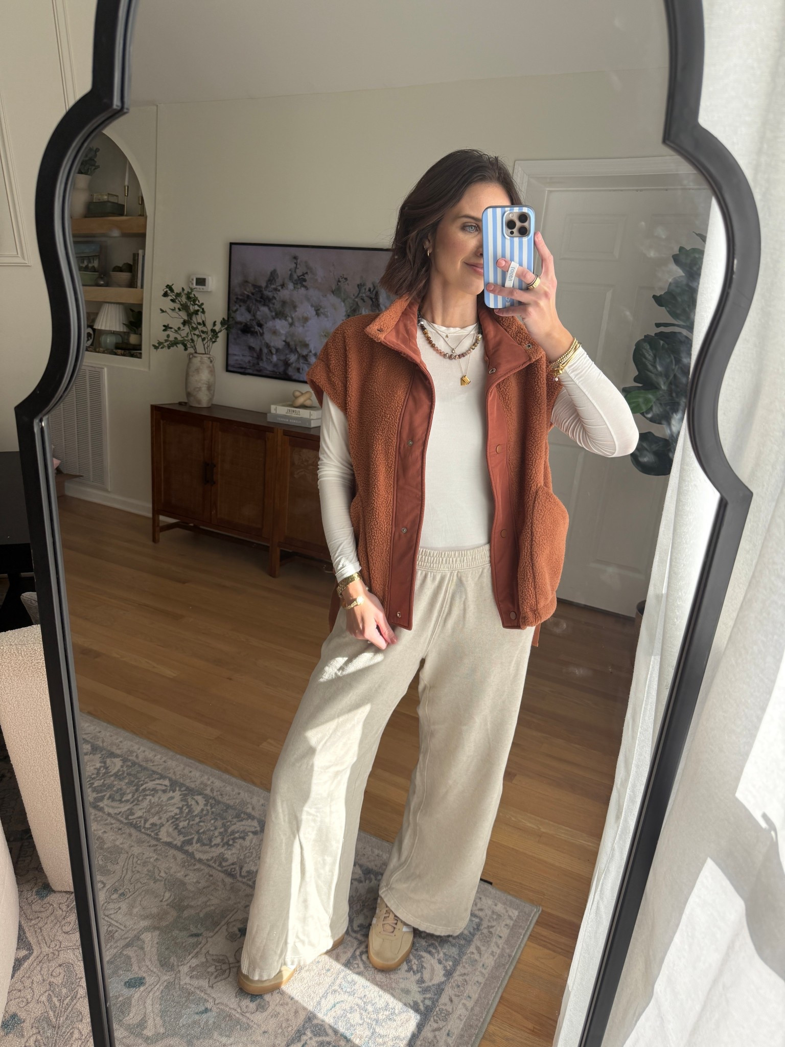 Vest : wearing s 
Cream sweatpants : linked similar
White long sleeve : wearing s
Adidas gazelle

Casual mom outfit // mom style // casual outfit idea 

#LTKSeasonal #LTKootd #LTKgrwm