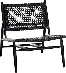 Safavieh Home Bandelier Black and Black Leather Weave Accent Chair | Amazon (US)