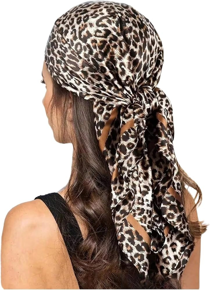 Women's Leopard Print Silk Scarf Satin Square Scarves Cheetah Headband Sleeping Hair Wraps | Amazon (US)