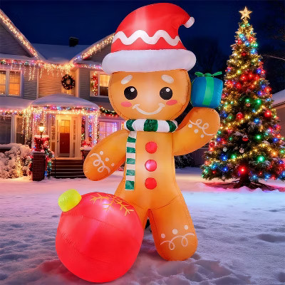 Joyfy 8 FT Christmas Inflatable Outdoor Decorations, Gingerbread Man with Gift Box Inflatable with Built-in LEDs for Xmas Indoor Outdoor Yard Décor | Target