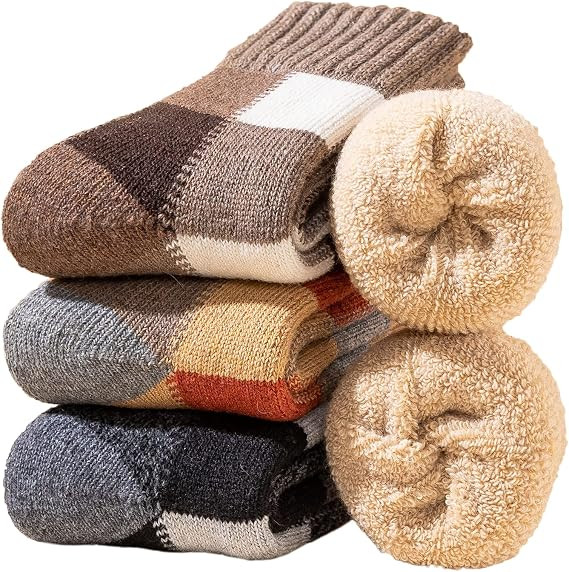 YZKKE 3Pack Mens Super Thick Wool Warm Socks - Soft Comfort Casual Crew Winter Socks | Amazon (US)