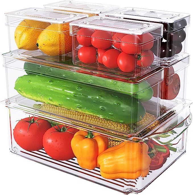 Set Of 7 Fridge Organizer Stackable Refrigerator Organizer Bins with Lids, Fridge Organization an... | Amazon (US)
