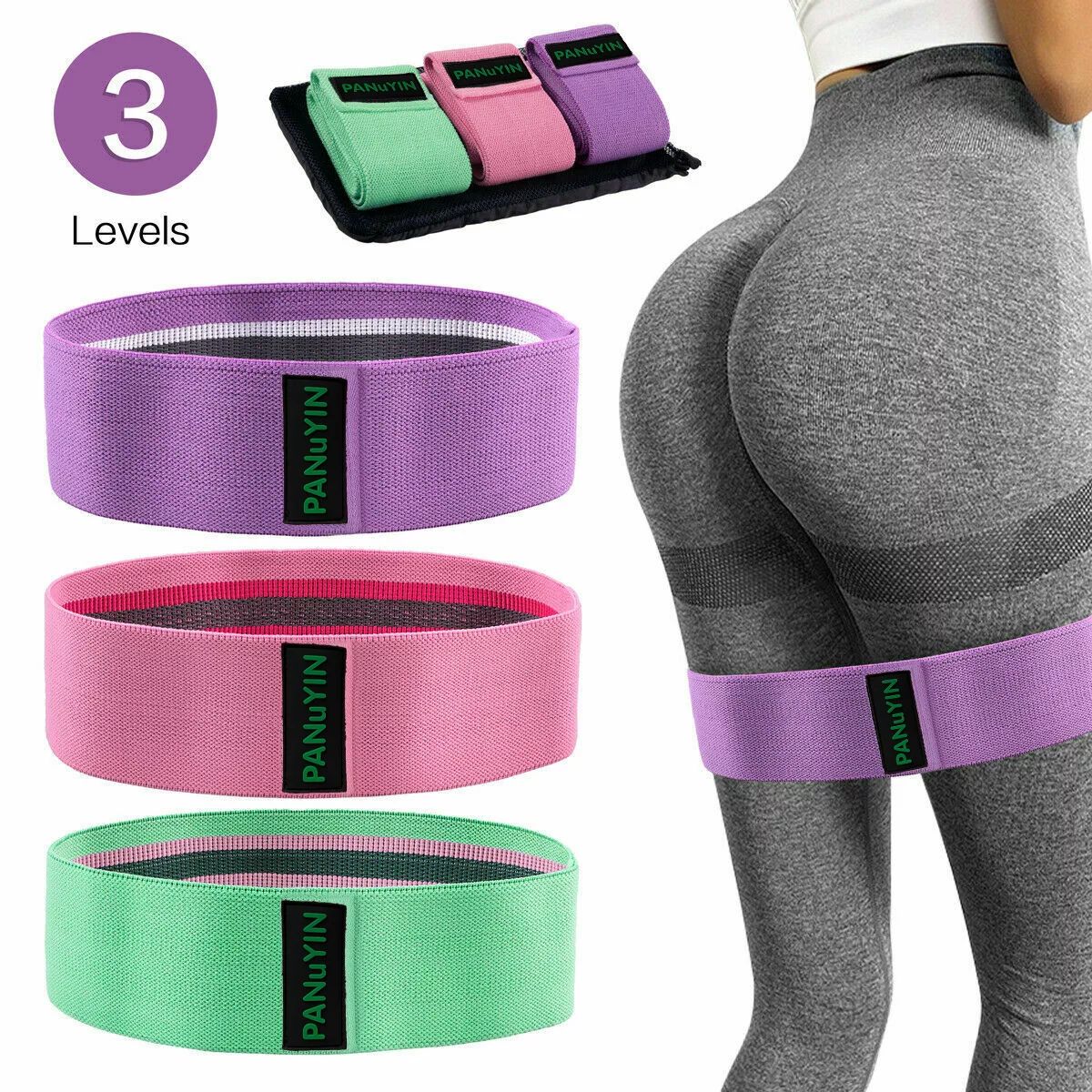 PANuYIN Crossfit Exercise Yoga Fitness Hip Leg Butt Booty Resistance 3 Bands Loop Workout Set | Walmart (US)